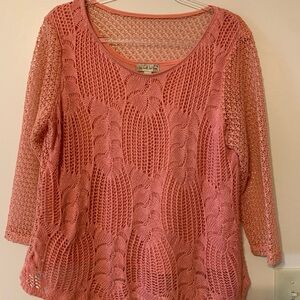 live and let live Peach Crochet Openwork Knit Top